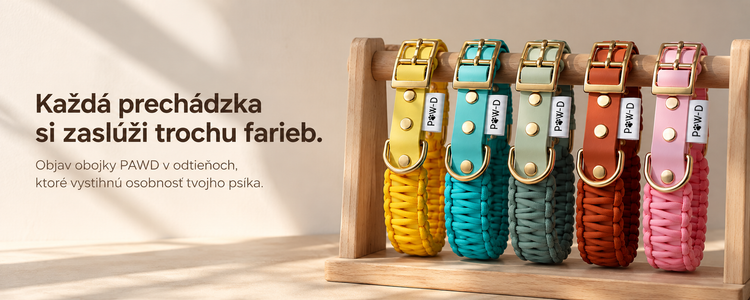 Farebné obojky PAW-D na drevenom stojane